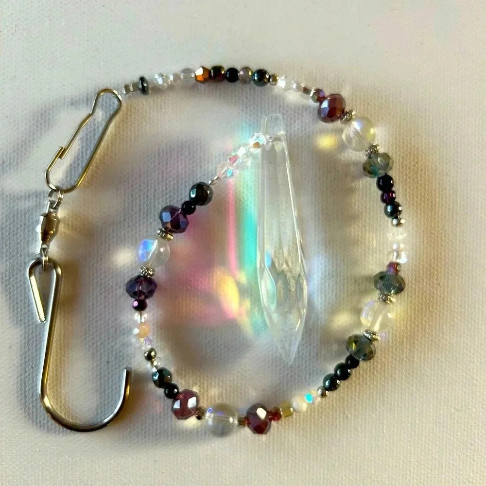 15.5” Handmade PLUM + AURA QUARTZ 💜🤍 Suncatcher Home or car decor